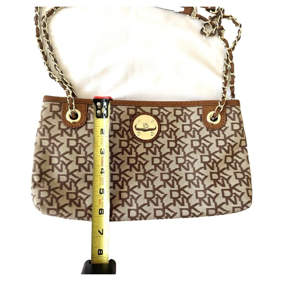 DKNY Brown Monogram Jacquard Logo Chain Strap Small Crossbody Shoulder Bag - Picture 16 of 16